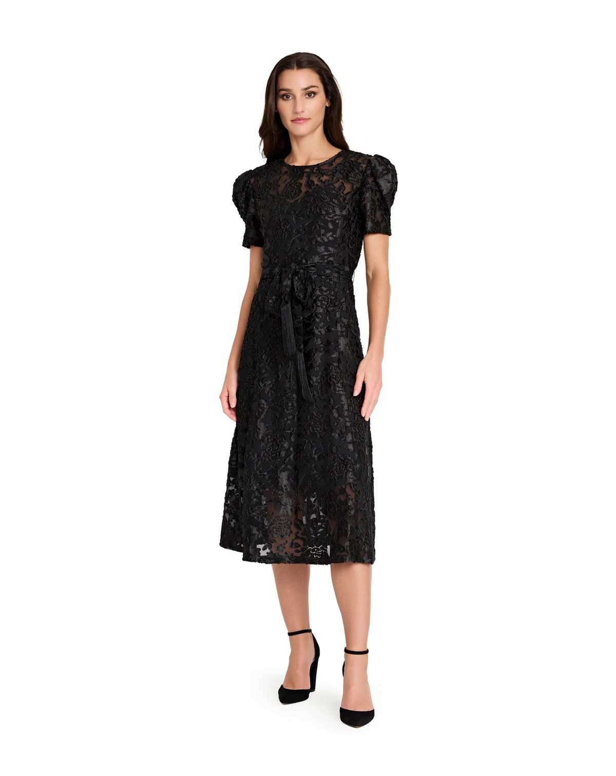 Women's Puff Short-Sleeve Burnout Dress