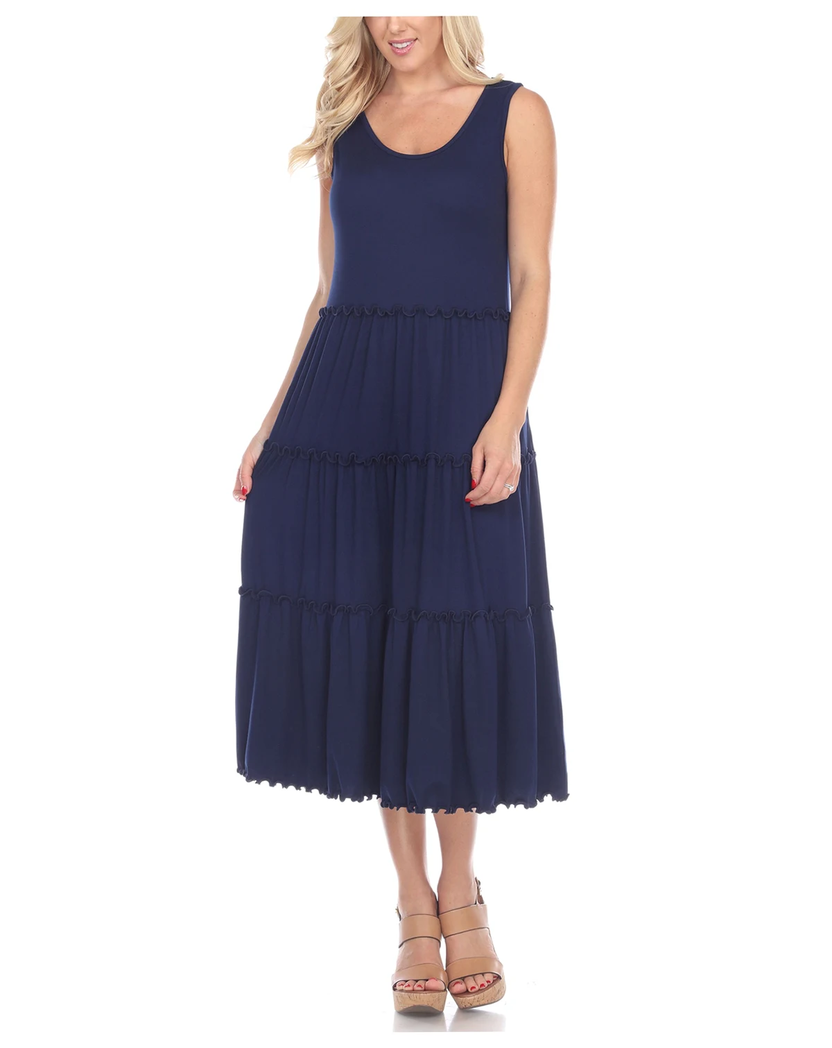 Women's Scoop Neck Tiered Midi Dress