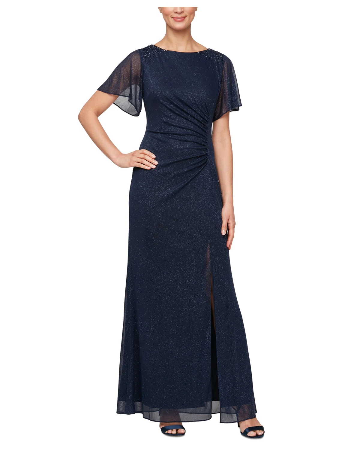Women's Round-Neck Flutter-Sleeve Gown