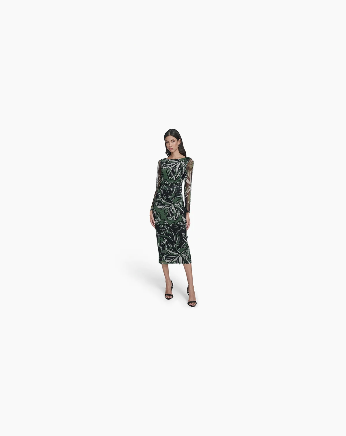Women's Printed Mesh Long-Sleeve Dress