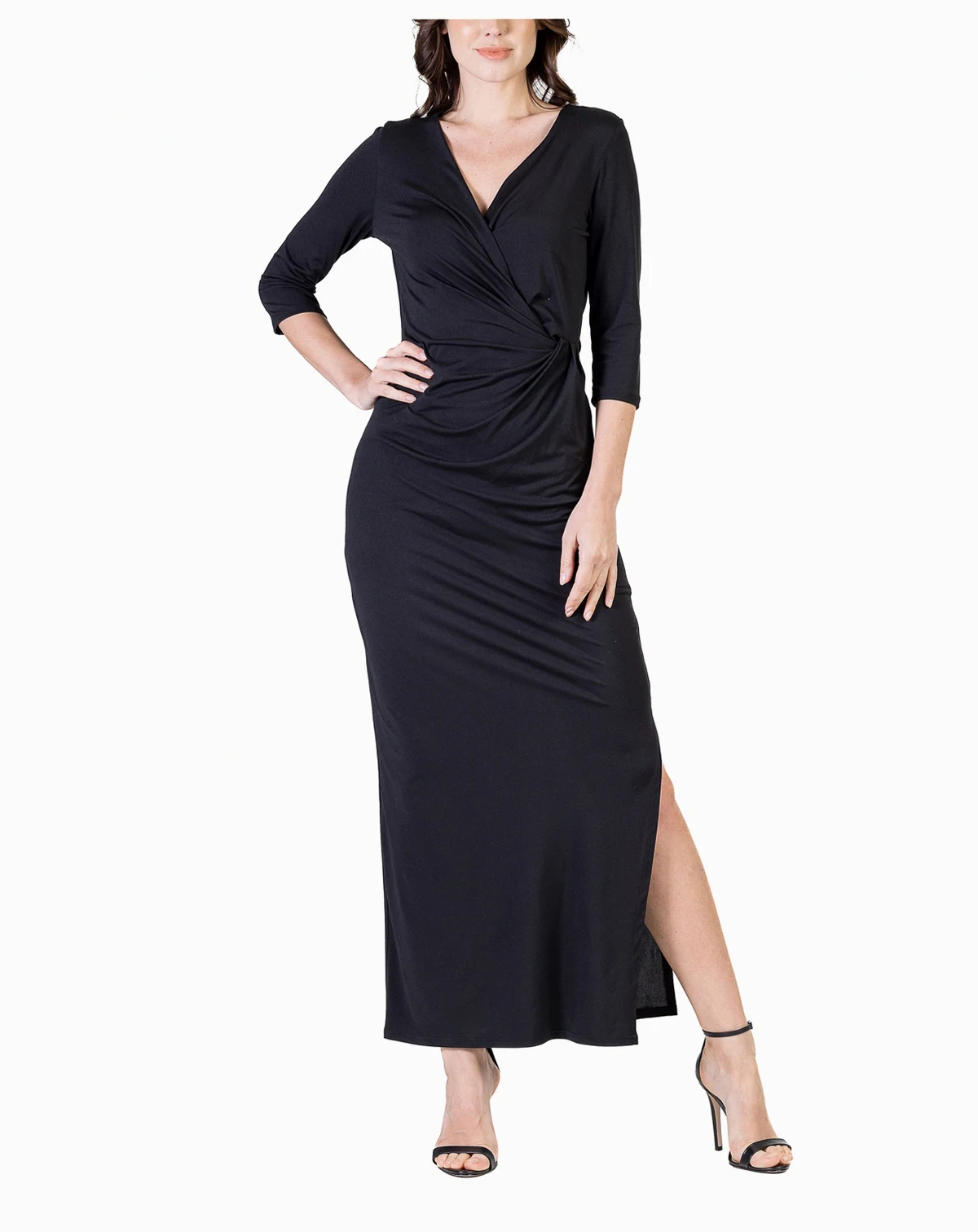 Women's Fitted V-neck Side Slit Maxi Dress
