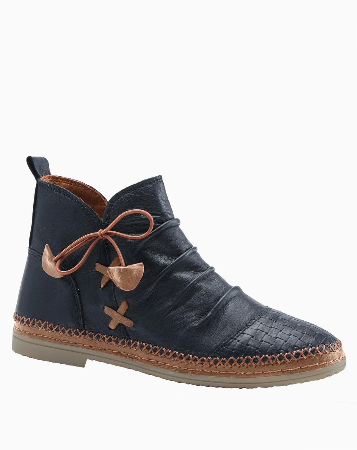 Pomeroy Leather Booties with Basketweave Toe and Lightweight Flexible Sole