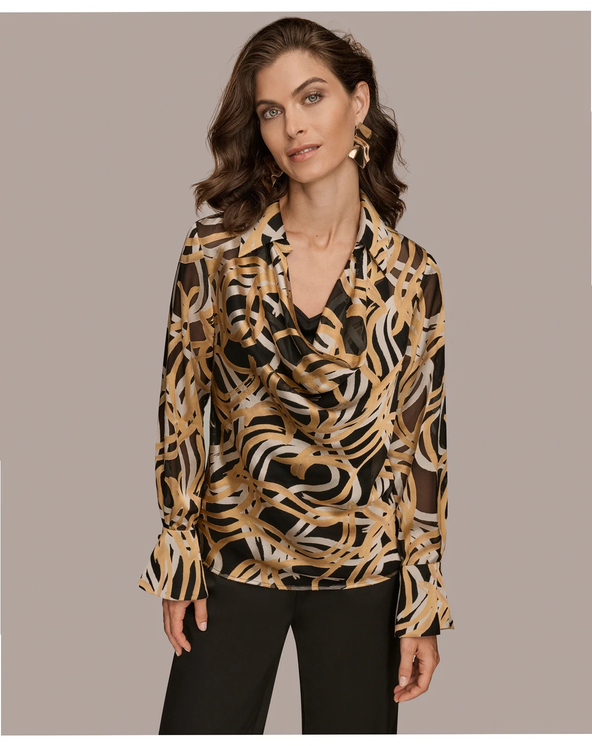 Women's Long Sleeve Burnout Cowl Neck Top, Regular & Petite