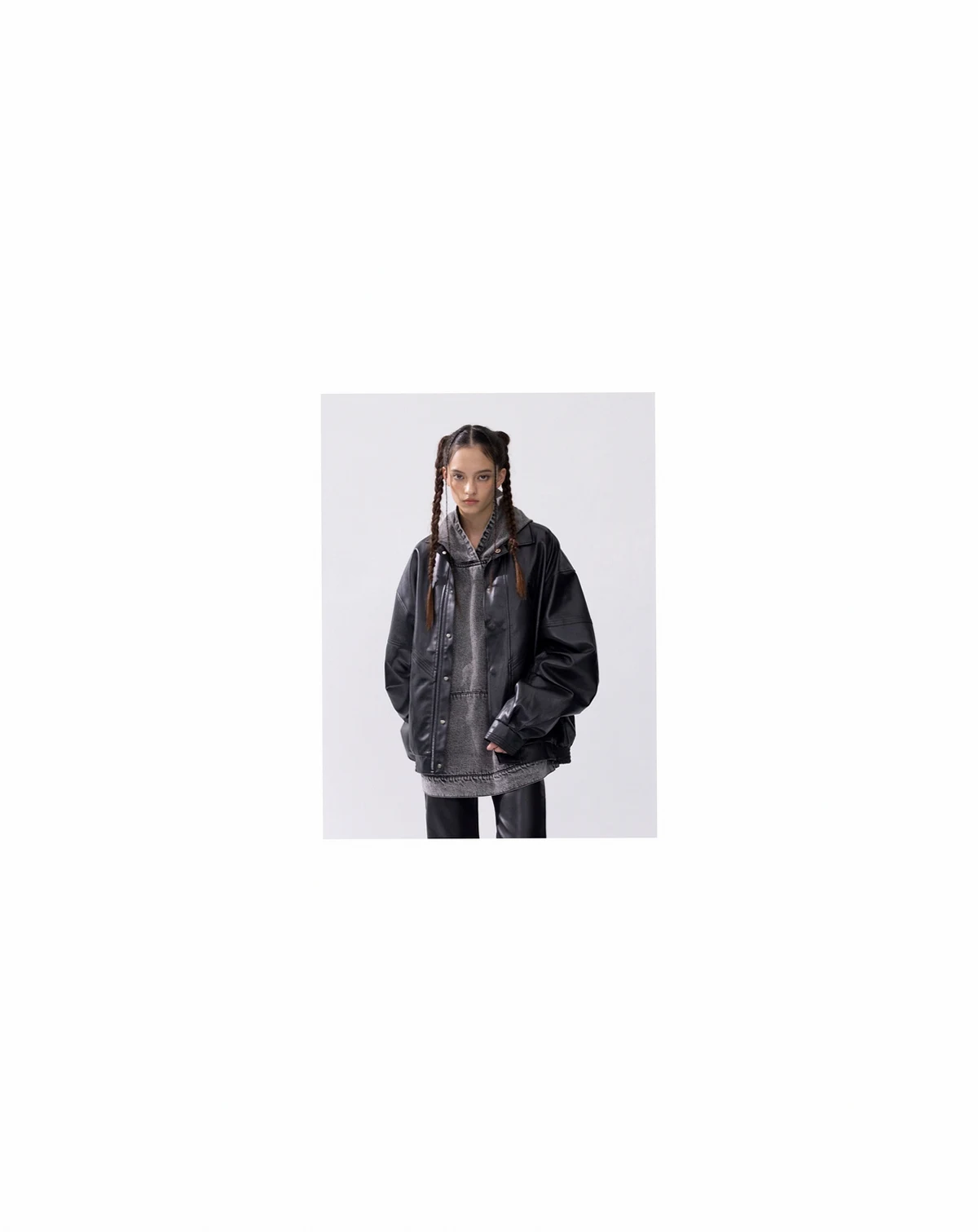 Women's Zip Up Ruched Leather Jacket