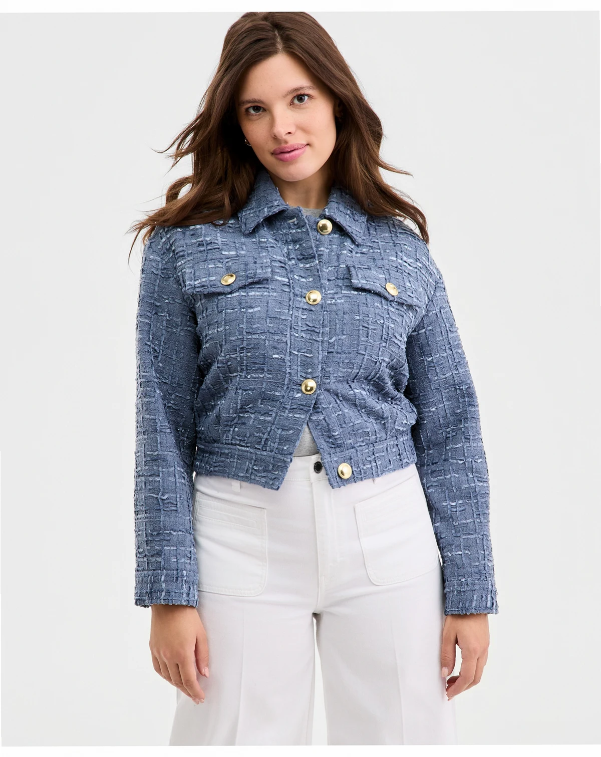 Women's Woven Solid Cropped Tweed Jacket, Macy's Exclusive