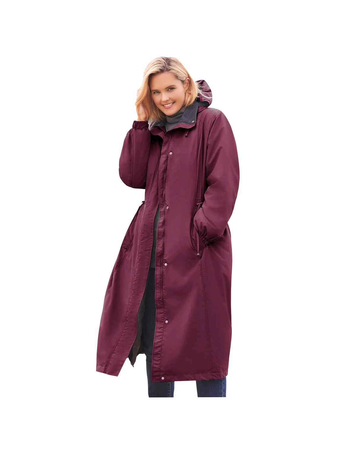 Plus Size Long Hooded Taslon Jacket