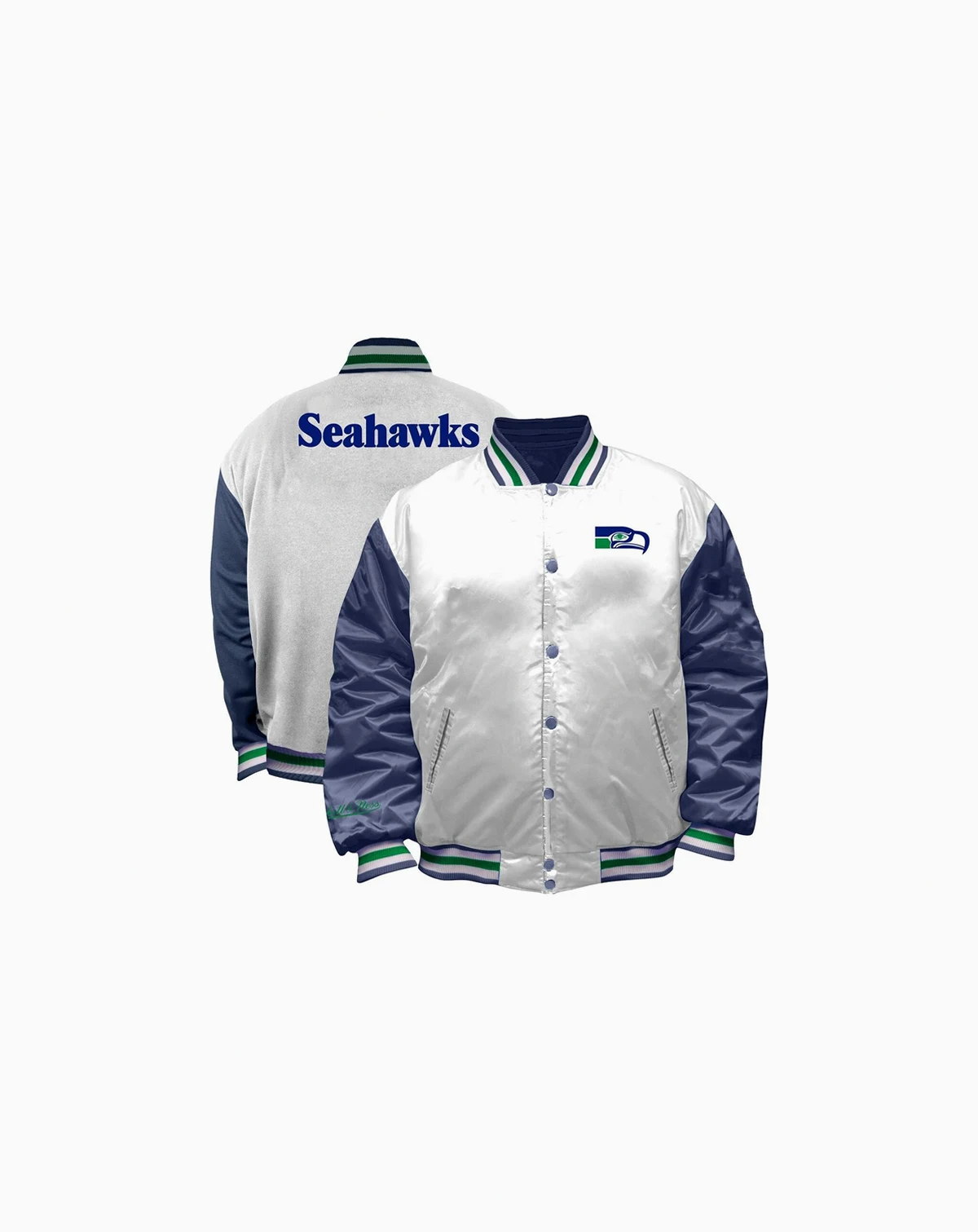 Women's White Seattle Seahawks Throwback Plus Size Full-Snap Satin Jacket