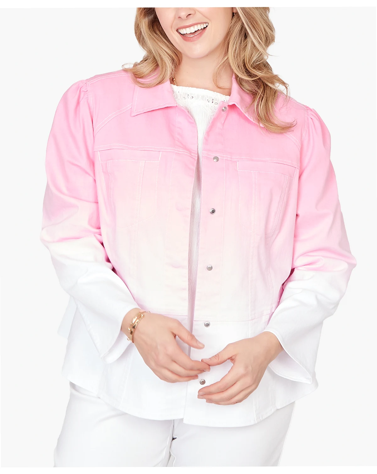 Plus Size Ombre Denim Peplum Collared Jacket