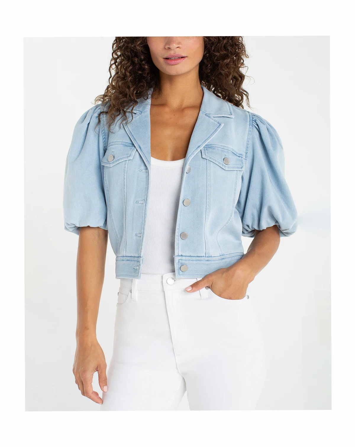 Women's Notch Collar Cropped Trucker Jacket
