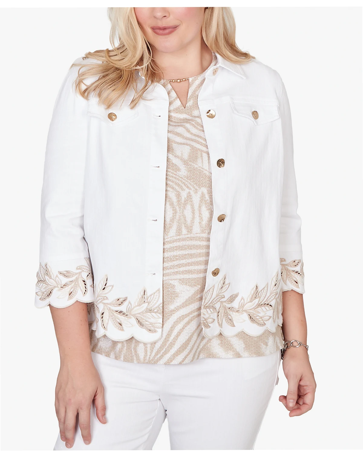 Women's  Natural Wonder Leaf Cutout Embroidered Shirt Jacket