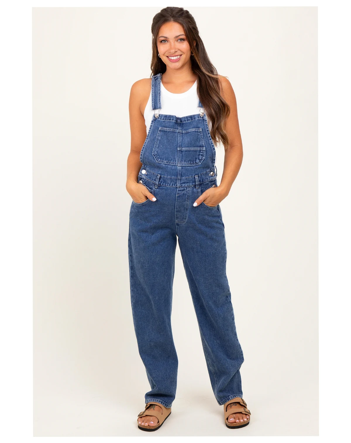 Blue Wash Rolled Cuff Denim Overalls