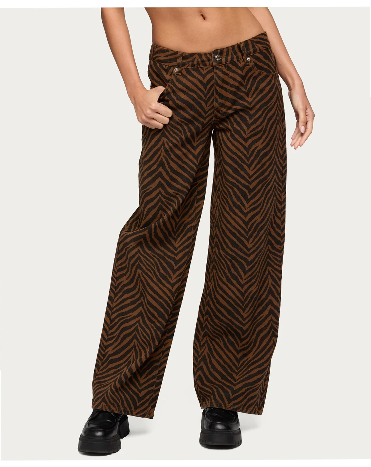 Women's Zebra Print Low Rise Baggy Jeans