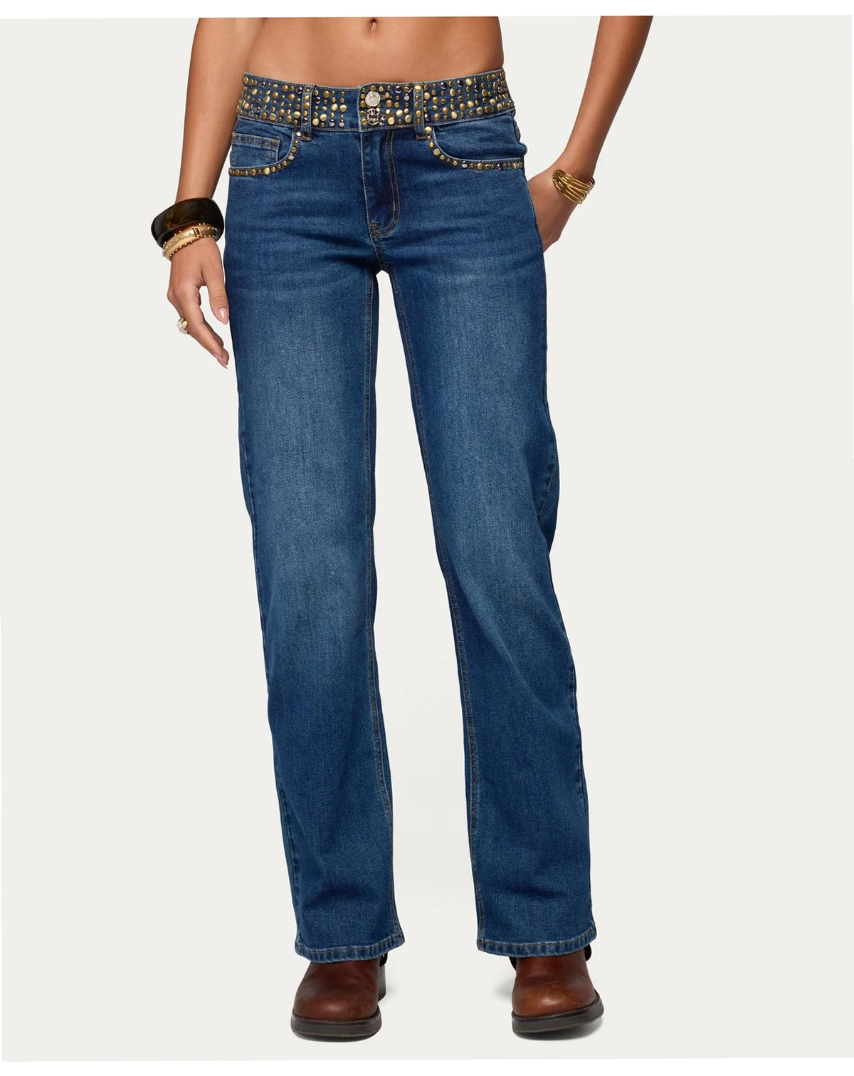 Women's Studded Low Rise Straight Leg Jeans