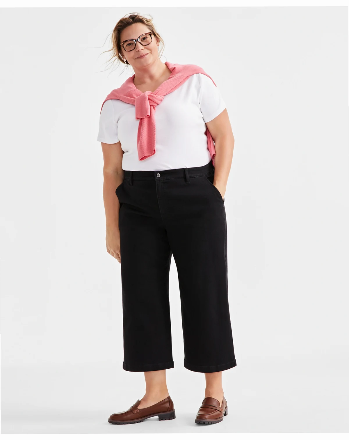 Plus Size Wide-Leg Cropped Jeans, Exclusively at Macy's