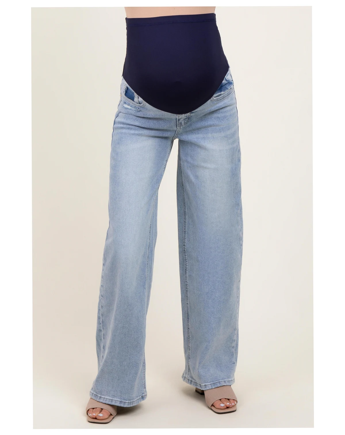 Maternity Light Blue Lightly Distressed Wide Leg Jeans