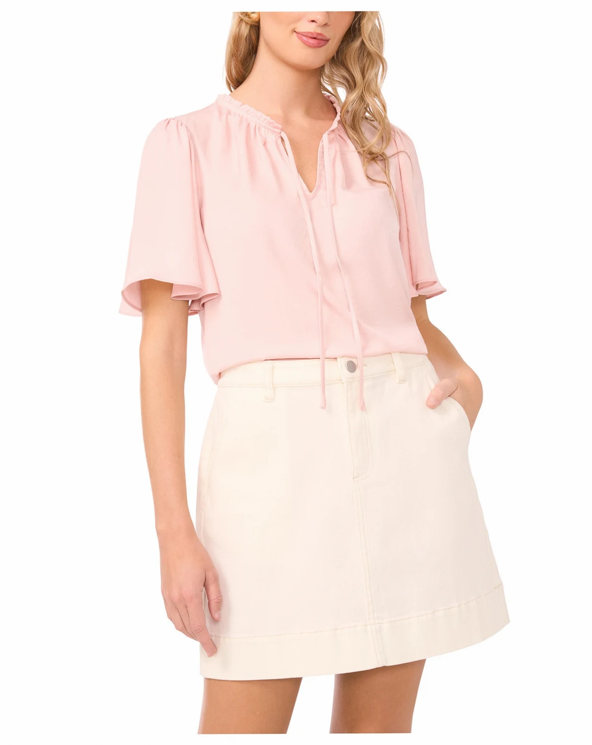 Women's Tie Neck Short-Sleeve Blouse