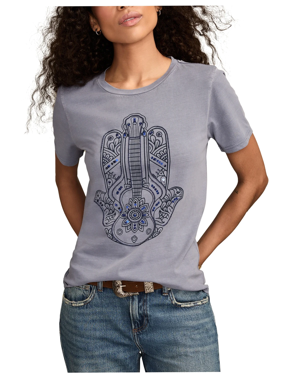 Women's Guitar Hamsa Classic Crewneck Cotton T-Shirt
