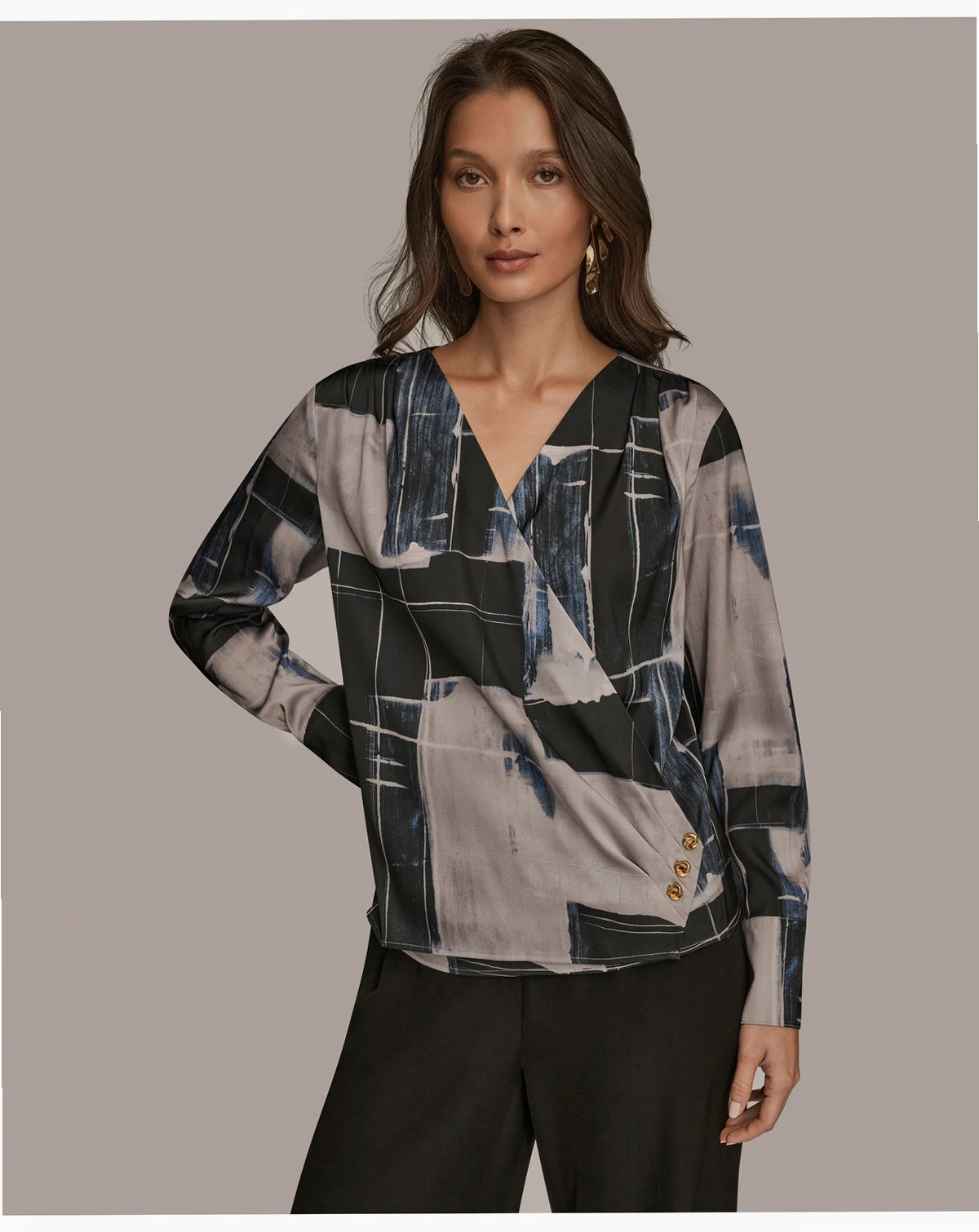 Women's Faux Wrap Long Sleeve V-Neck Top