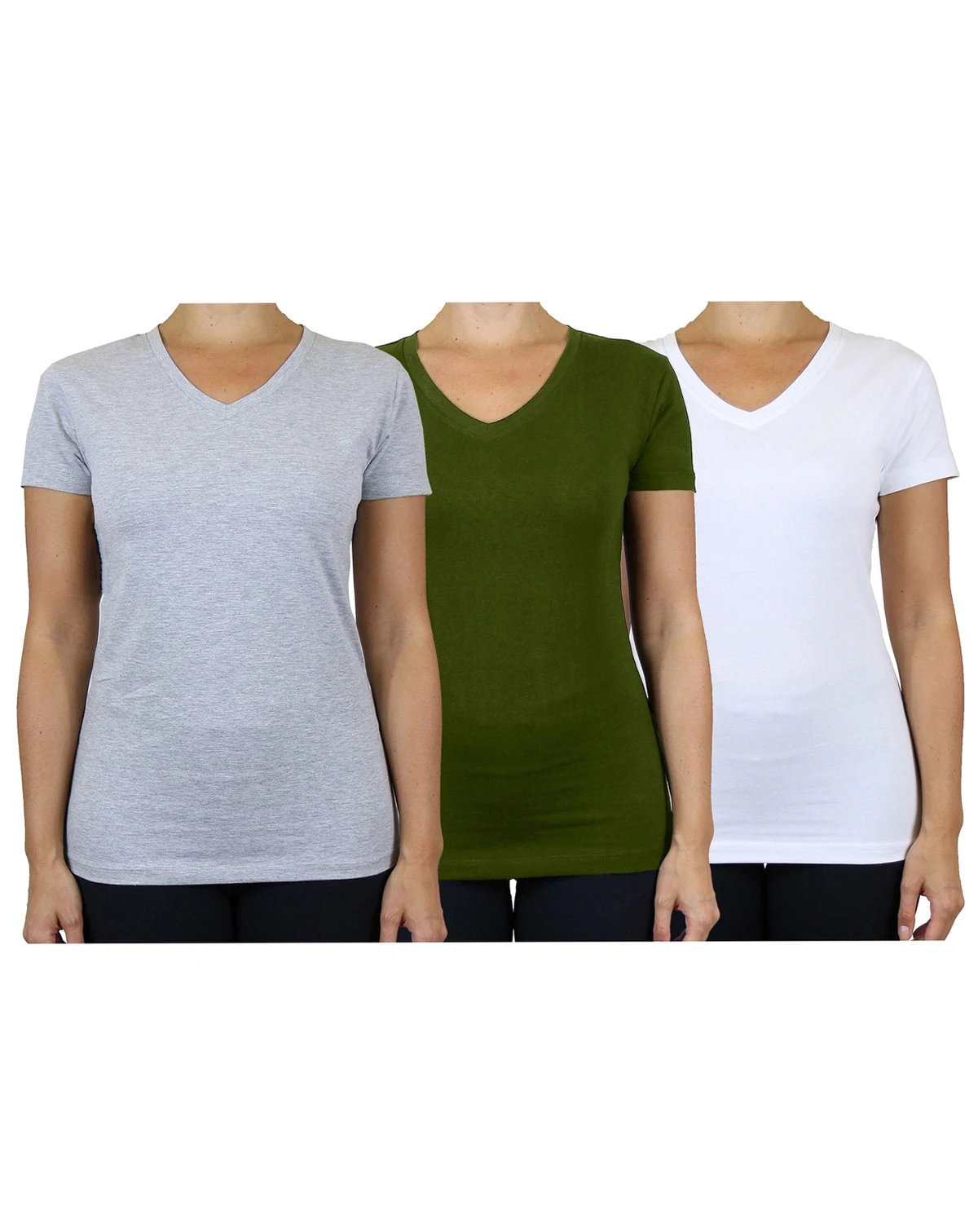 Women's Loose Fit Short Sleeve V-Neck Cotton Stretch Tees-3 Pack