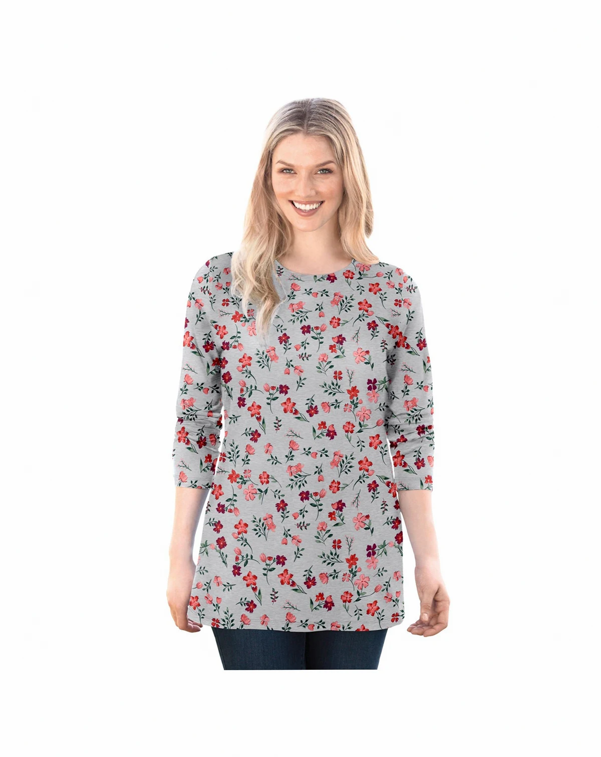Plus Size Within Perfect Printed Long-Sleeve Crewneck Tee