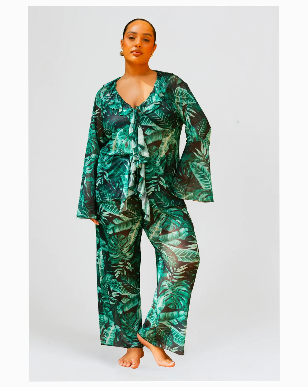 Women's Palm Print Wide Leg Resort Pants