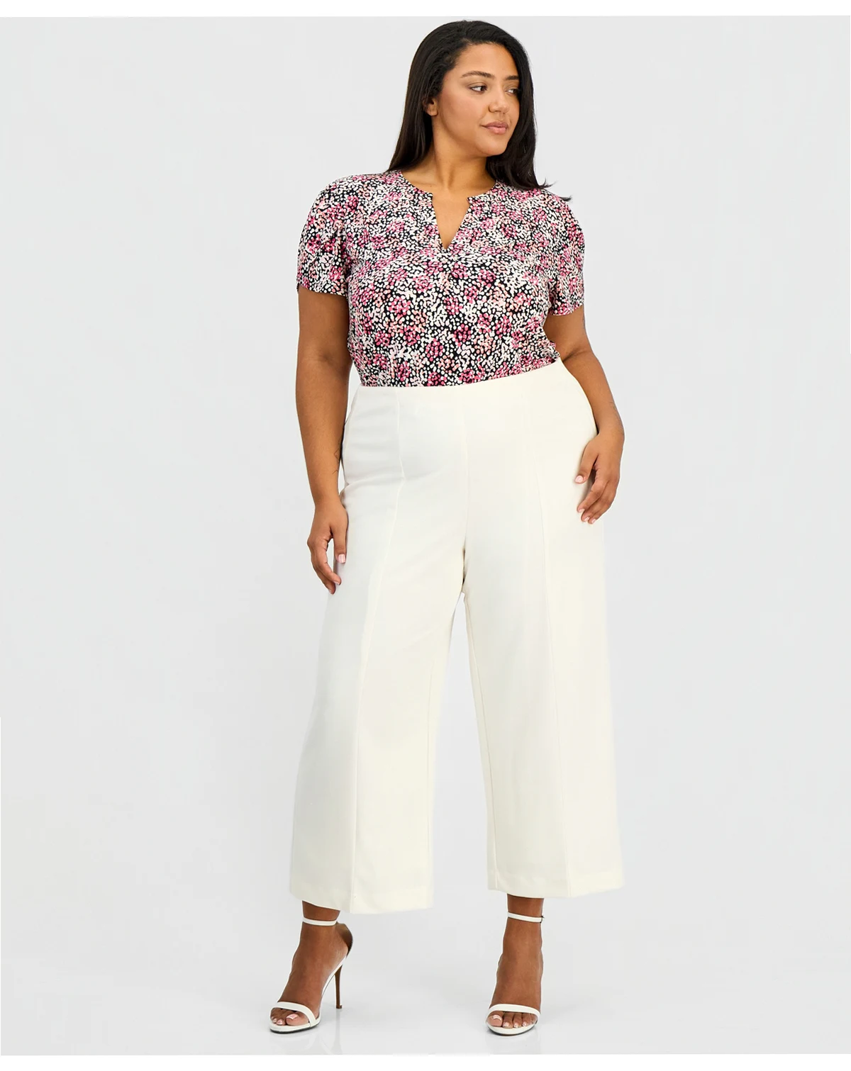 Plus Size Wide-Leg Cropped Pull-On Pants