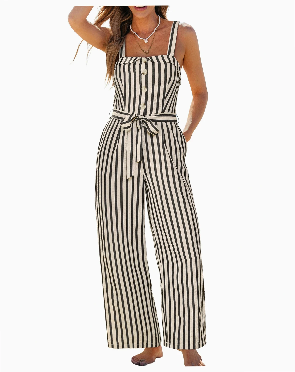 Women's V-Neck Zipper Closure Unlined Jumpsuit