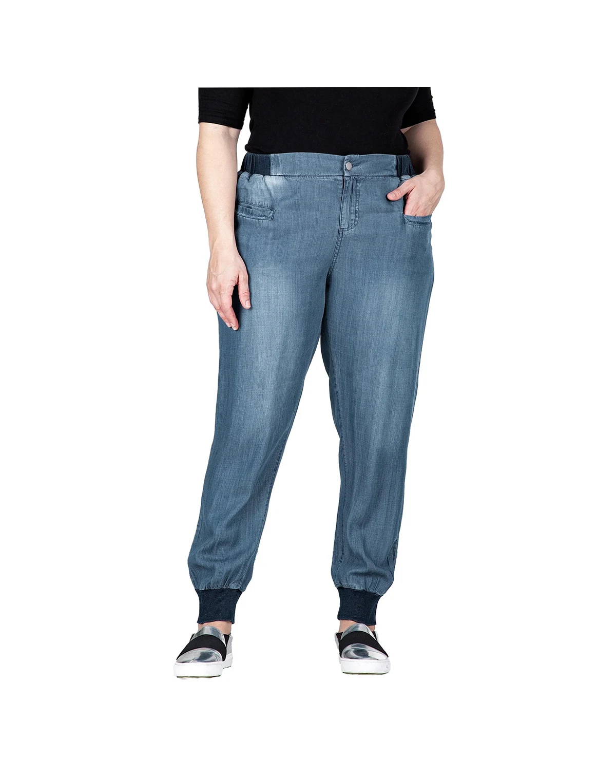 Plus Size Tencel Rib Cuffs Jogger Pants
