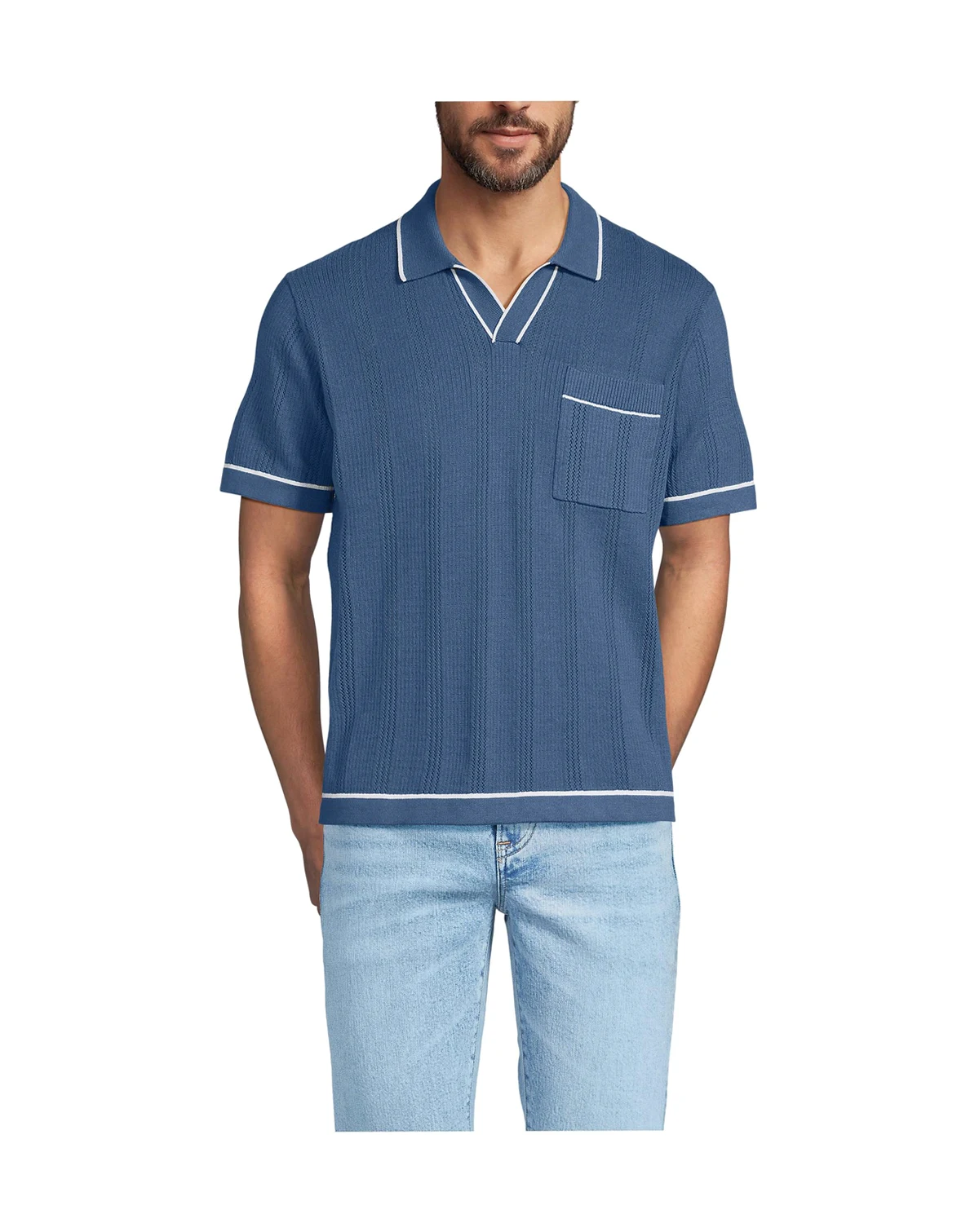 Men's Short Sleeve Textured Tipped Sweater Polo