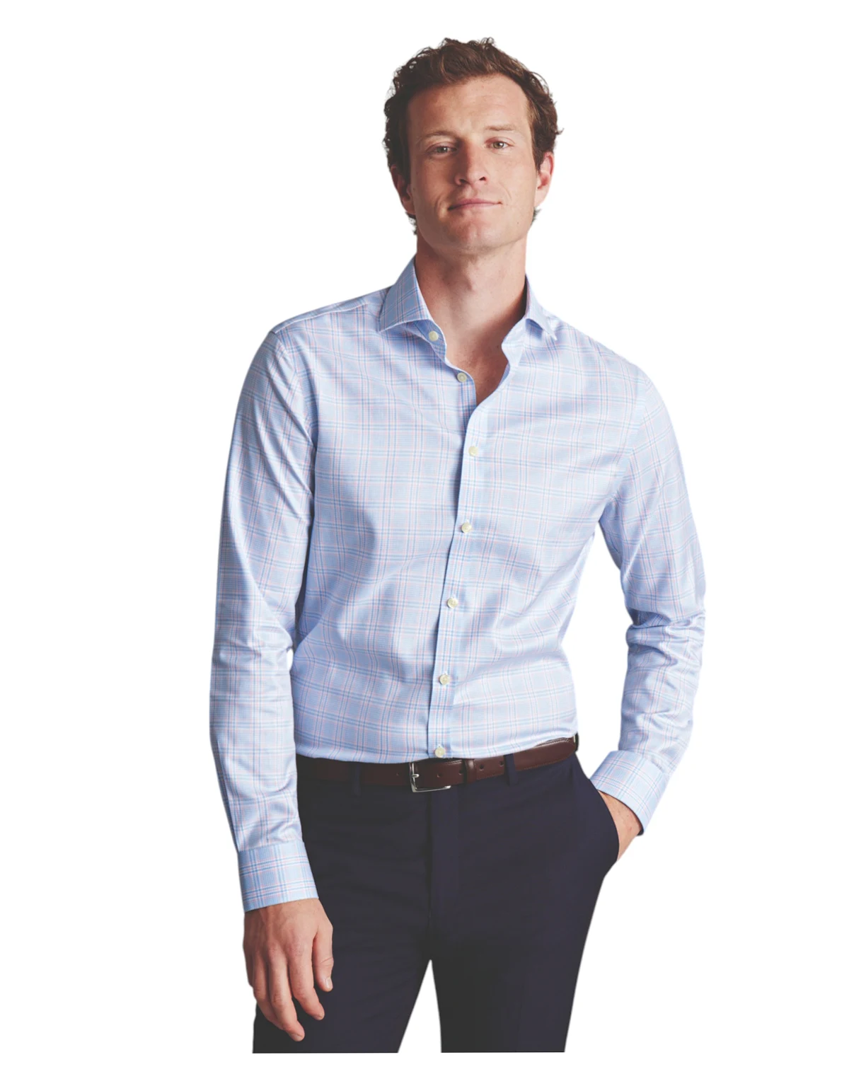Men's Slim-Fit Non-Iron Prince of Wales Check Twill Dress Shirt