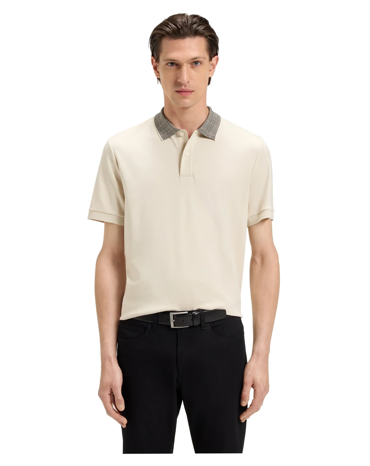 Men's Patterned Collar Pima-Cotton Polo Shirt
