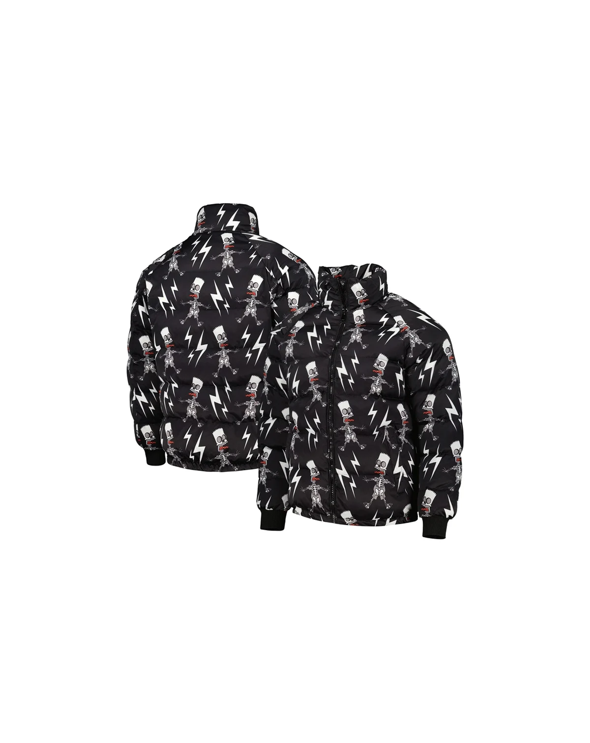 Men's Black The Simpsons Electric Bart Raglan Full-Zip Puffer Jacket