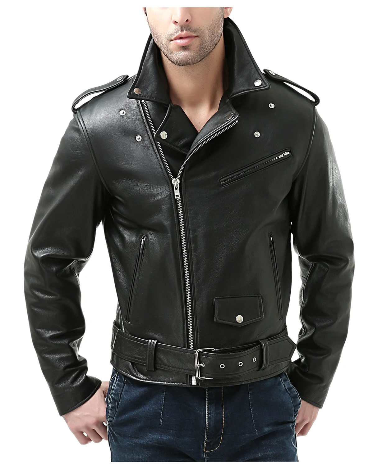 Men's Men Classic Leather Motorcycle Jacket