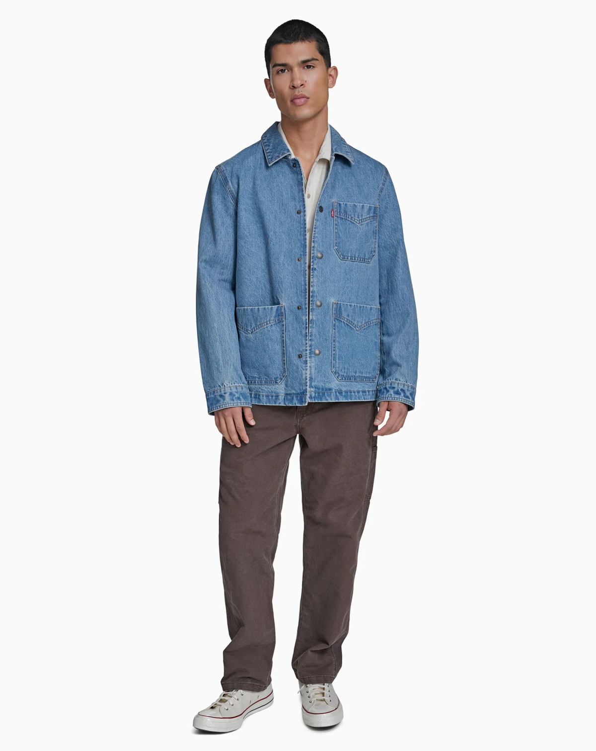 Men's Three-Pocket Zippered Chore Denim Jacket