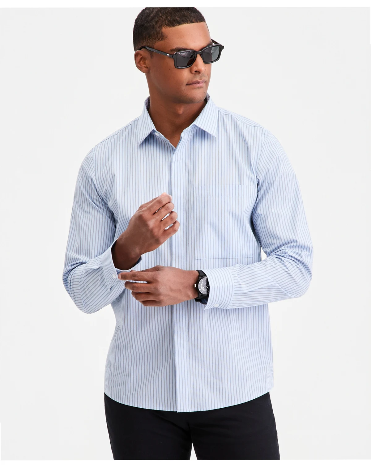 Men's Cotton Striped One-Pocket Regular-Fit Shirt, Macy's Exclusive