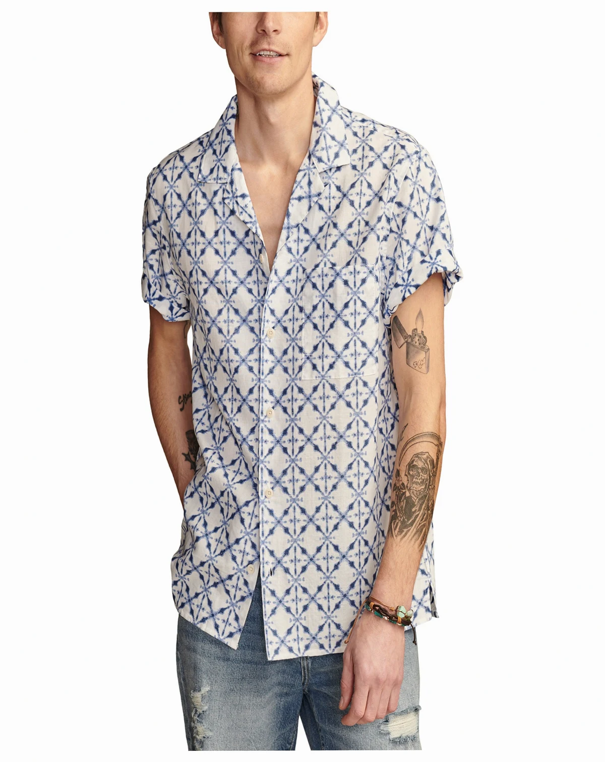 Men's Batik Short Sleeve Camp Collar Shirt