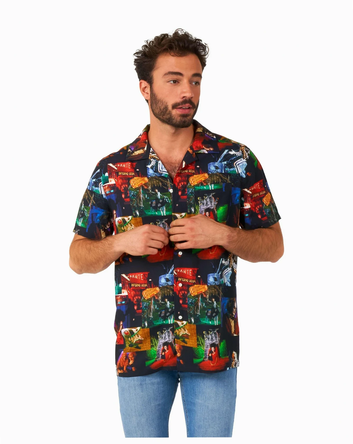 Men's Official GhostFace Hawaii Shirt - Halloween Themed Party Shirt - Short Sleeve - Multicolor
