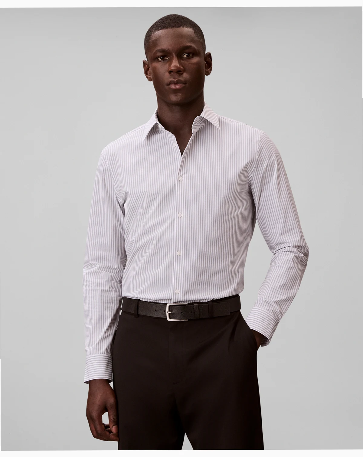 Men's Stripe Tech Slim-Fit Button-Down Shirt