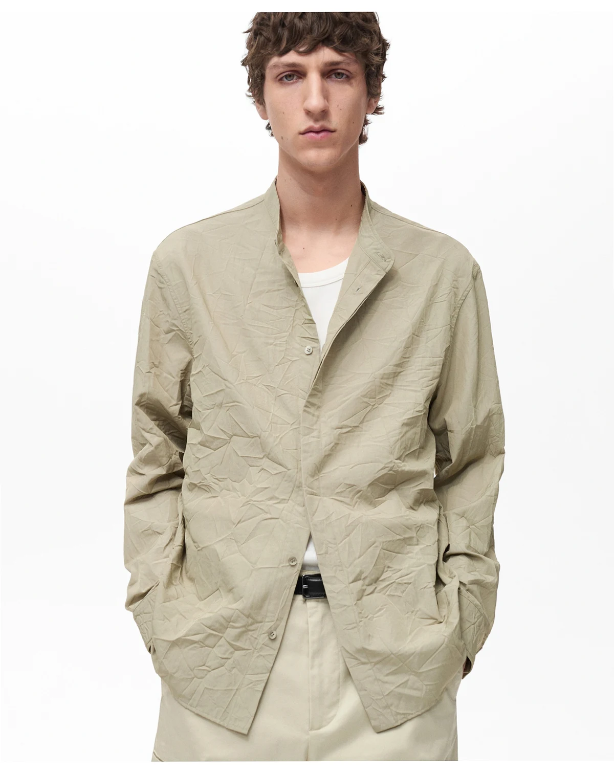 Men's Wrinkled-Effect Crew Neck Shirt