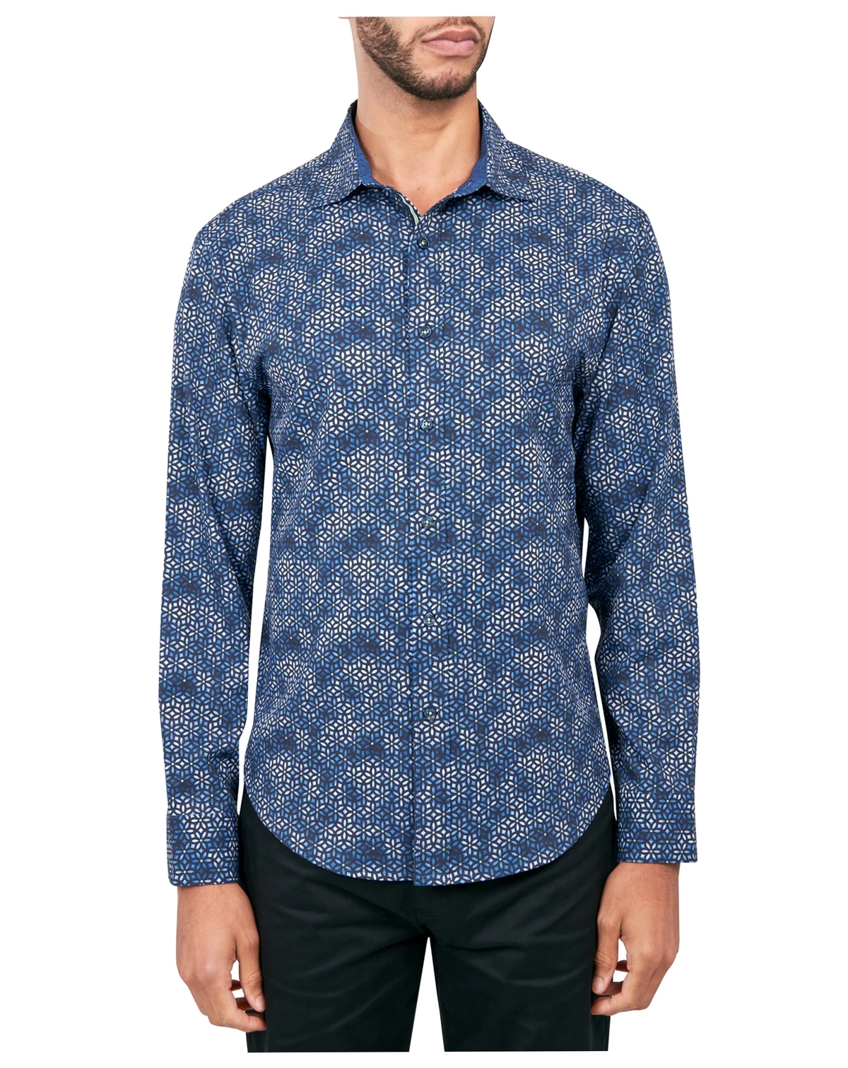 Men's Regular-Fit Non-Iron Performance Stretch Geo-Print Button-Down Shirt