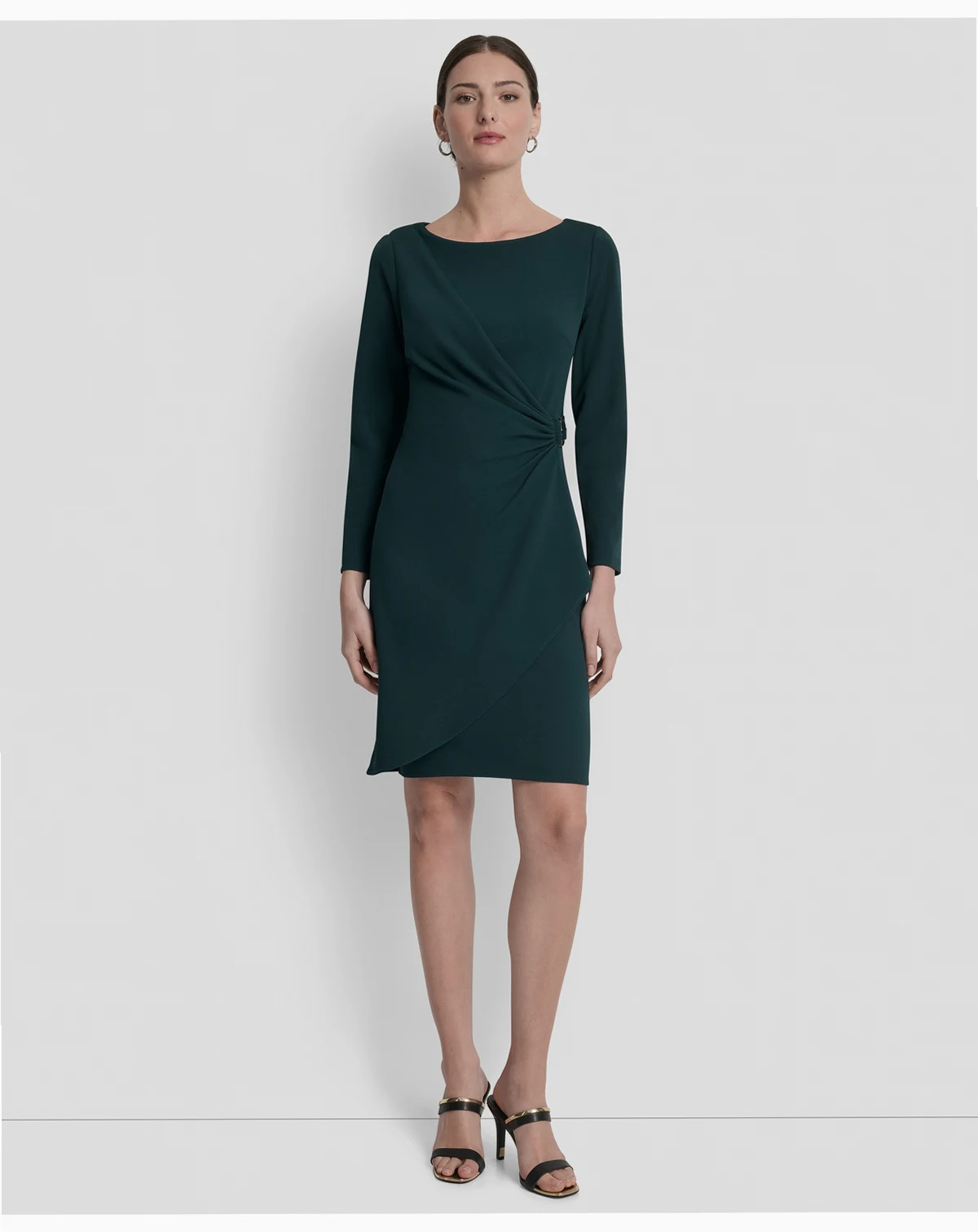Women's Side-Ruched D-Buckle Boat-Neck Dress