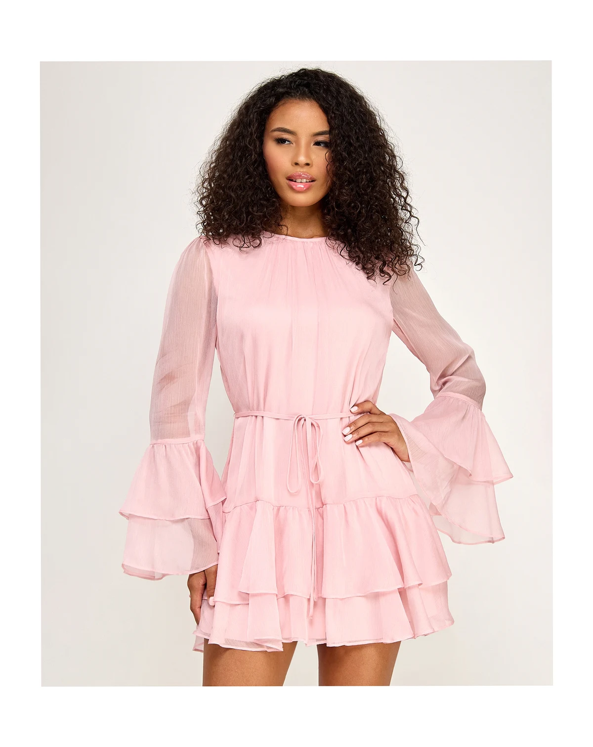Juniors' Crewneck Layered Ruffle Mini Dress