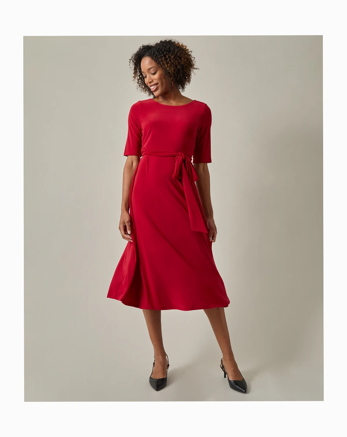 Women's Tie-Waist Short-Sleeve Fit & Flare Dress