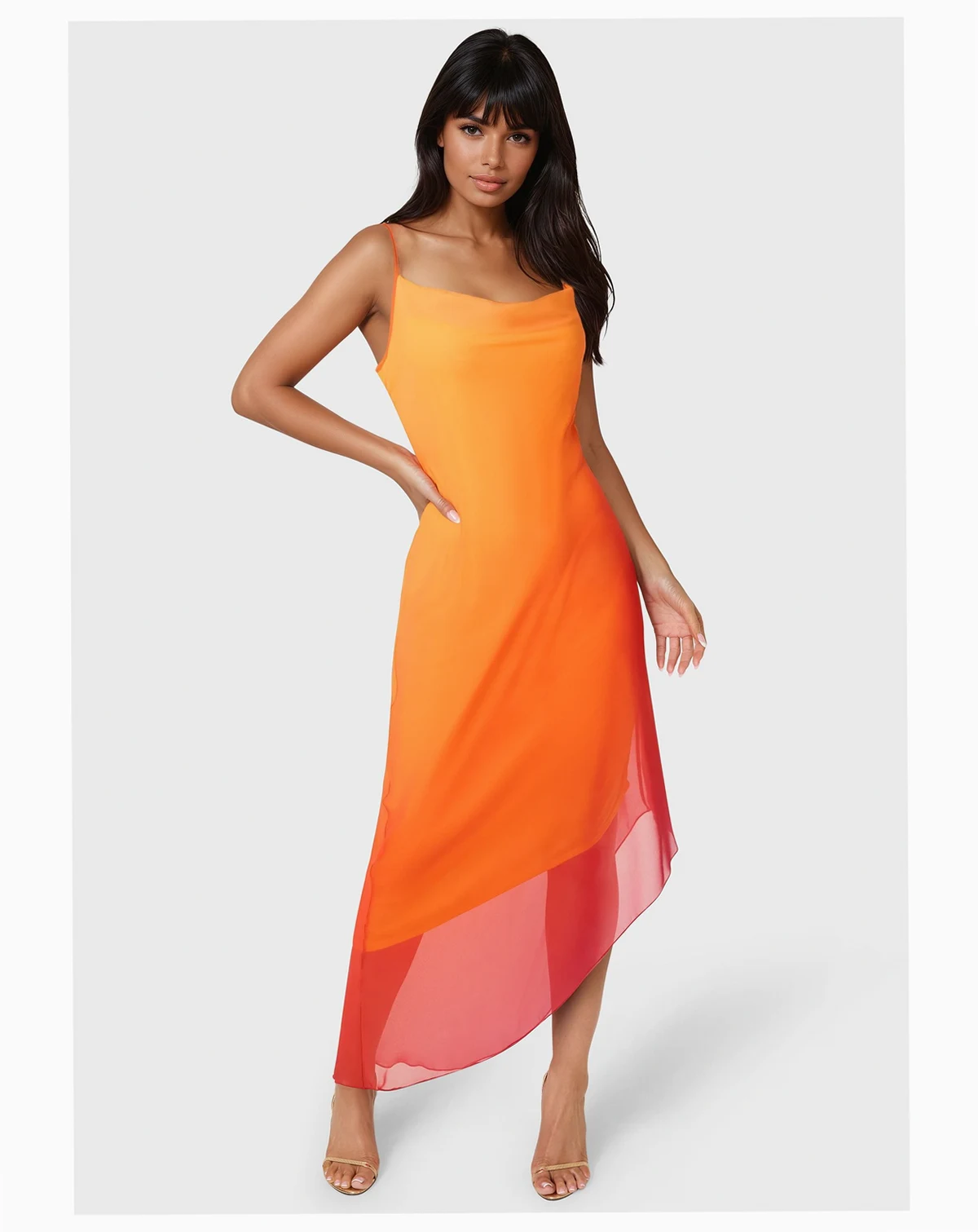Women's Ombre Chiffon Cowl Dress