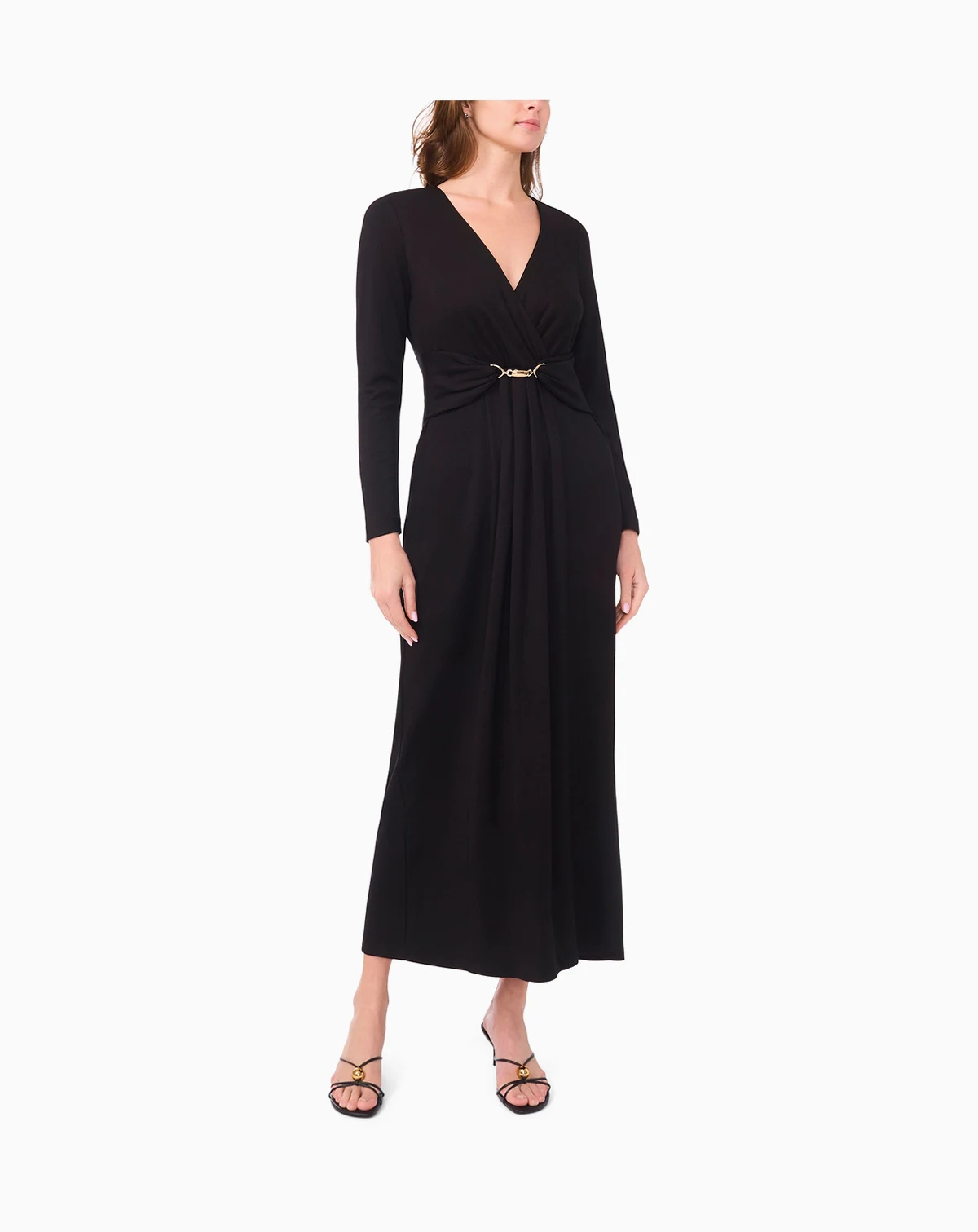 Women's Wrap Front with Clasp Trim Maxi Dress