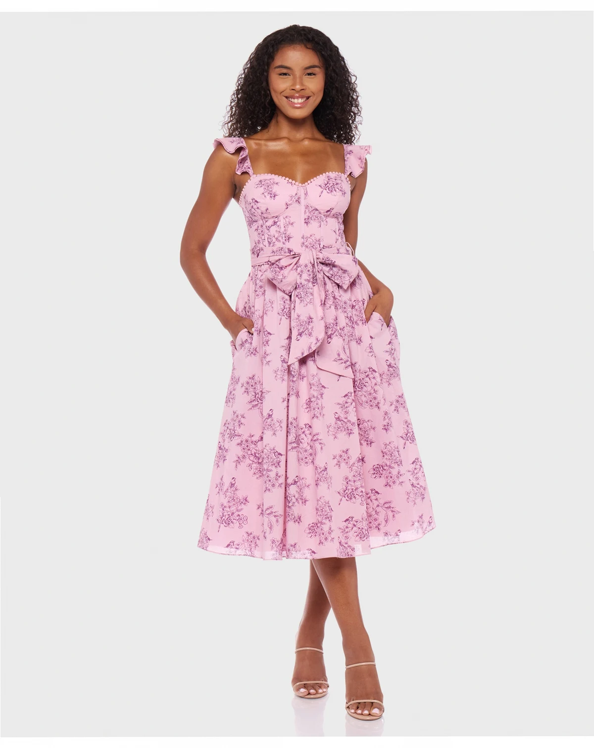 Juniors' Ruffle-Sleeve Bustier Midi Dress