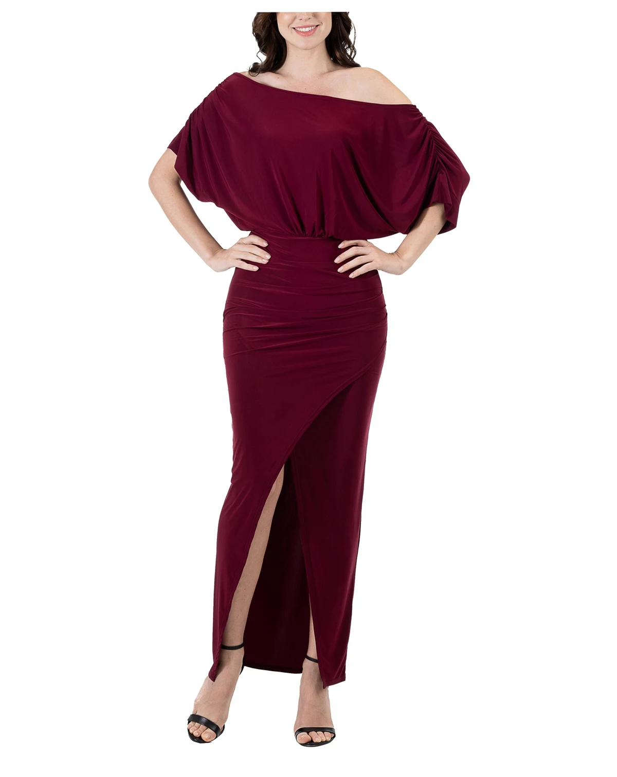 Women's Boat Neck Slit Maxi Dress