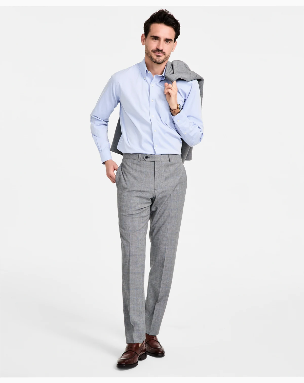 Men's Windowpane Wool-Blend Stretch Classic-Fit Suit Pants