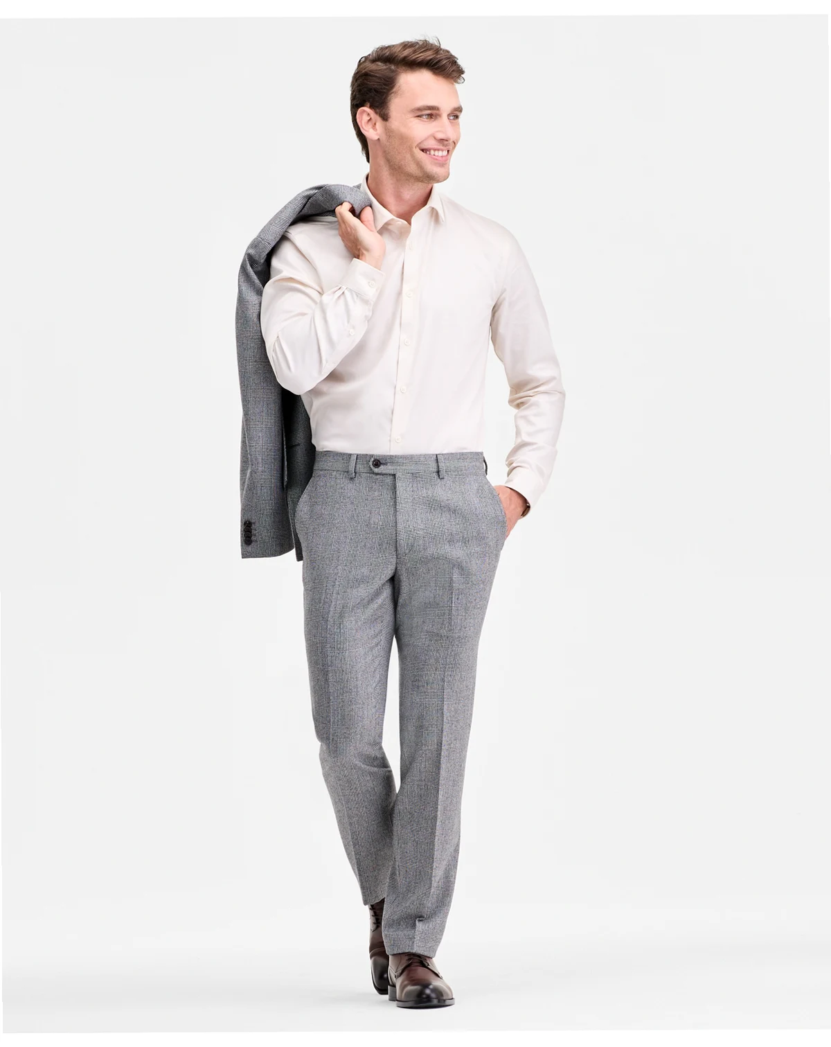 Men's Modern-Fit Stretch Black & White Wool-Blend Suit Separate Pants