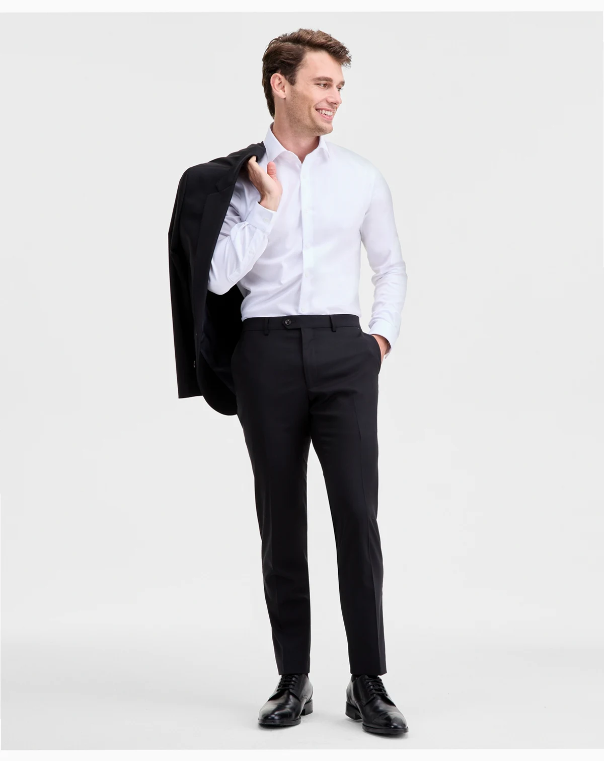Men's Modern-Fit Stretch Black Solid Wool-Blend Suit Separate Pants
